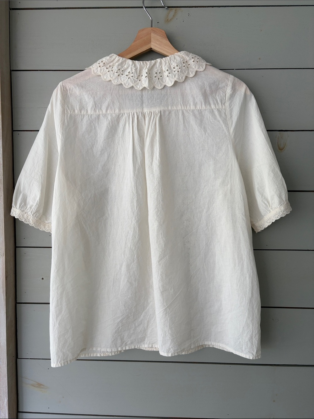 Vintage Cottagecore Eyelet Peter Pan Collar Cotton Blouse | M/L - Picture 4 of 4